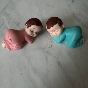 Vintage plastic sleeping boy girl cake toppers gender reveal party favor MCM